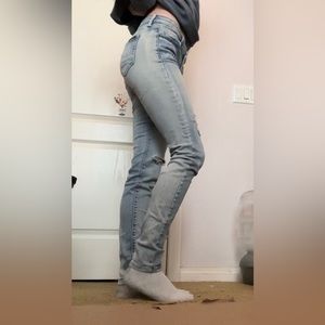 light wash distressed denim